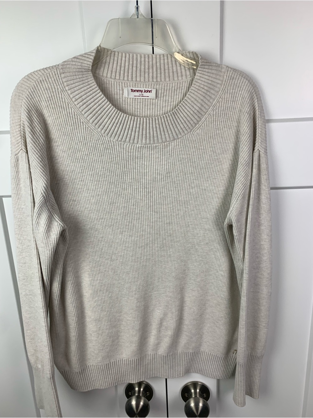 Tommy John LARGE Ribbed Sweater Top Beige Oatmeal Capsule Sweater Minimalist